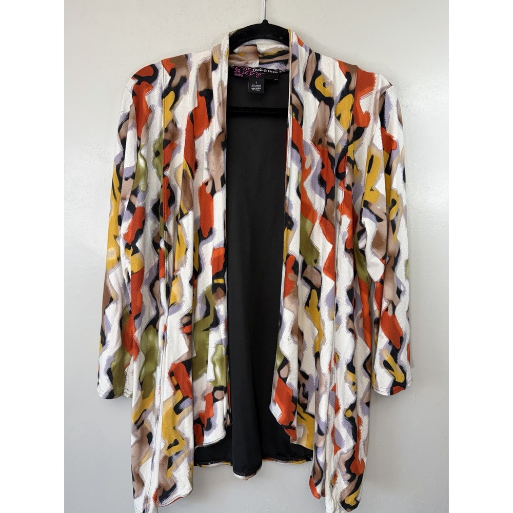 Peck & Peck Draped Open Front Bold Color Lightweight Jacket Size L